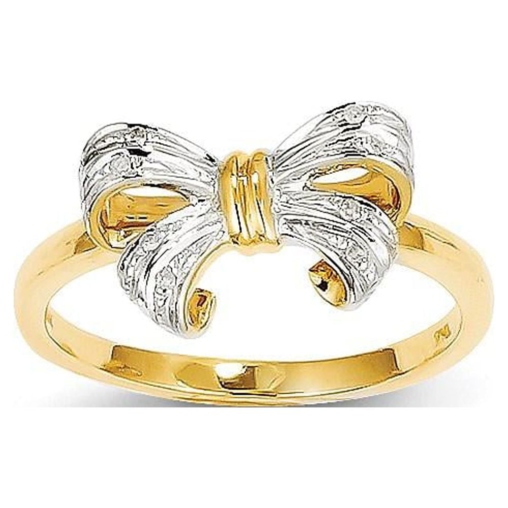 14K White Gold and Diamond Bow Pinky Ring - Ruby Lane